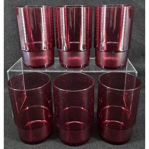 Set of 6 Vtg Tupperware Preludio Cranberry Acrylic Tumblers Cups 13 oz 2426C